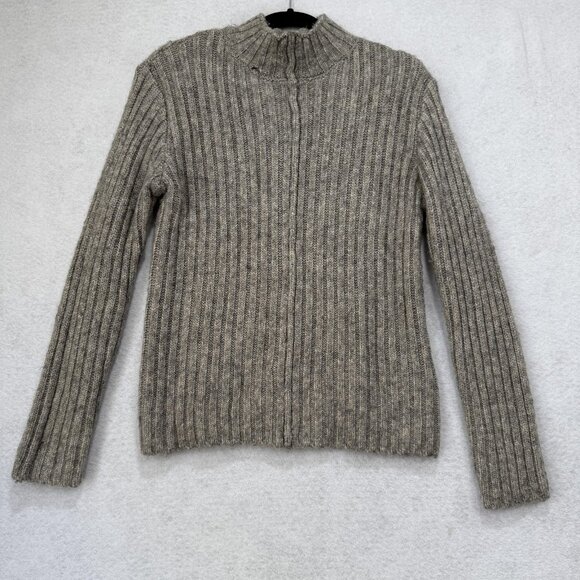 Zara Sweater Womens Small Gray Ribbed Mock Neck Wool Blend Pullover Long Sleeve - Picture 1 of 11